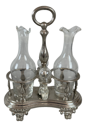 Silver-Plated and Fine Crystal Oil and Vinegar Set, 1960s, Set of 3
