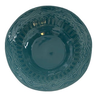 Late 20th Century La Ceramica Embossed Large 16” Robin Egg Blue Serving Bowl, Made in Italy For Sale