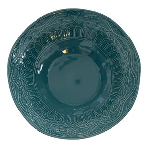 Late 20th Century La Ceramica Embossed Large 16” Robin Egg Blue Serving Bowl, Made in Italy