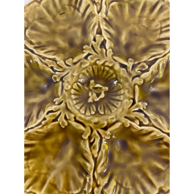 1950s French Gien Majolica Olive Green Oyster Plate For Sale - Image 6 of 15