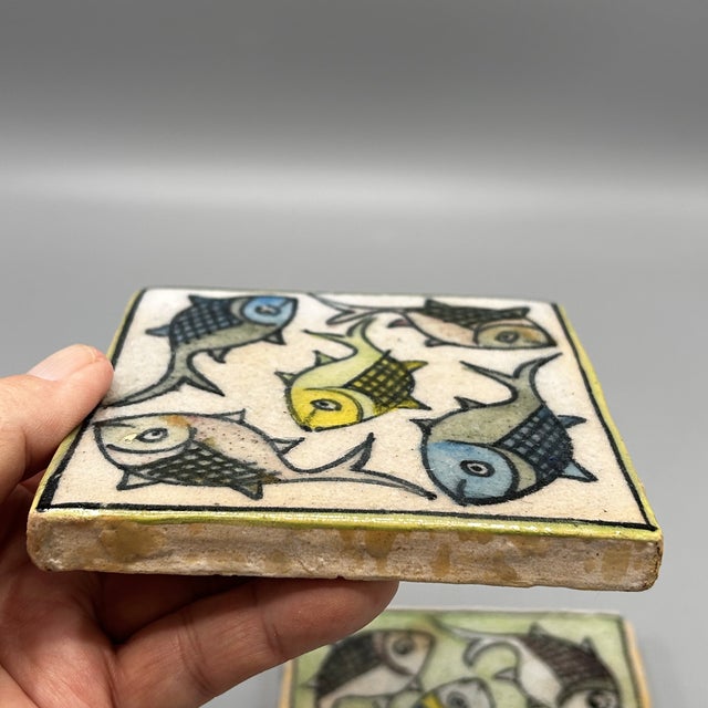 Vintage Persian Swimming Fish Tiles 4" X 4" - Set of 3 For Sale In San Francisco - Image 6 of 10