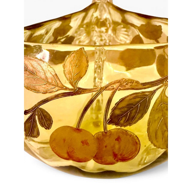 Antique Zoomorphic Amber Glass Bowl With Three Fish and Enamel Decoration, Attributed to Auguste Jean, Moser Style C. 1880 For Sale - Image 9 of 14