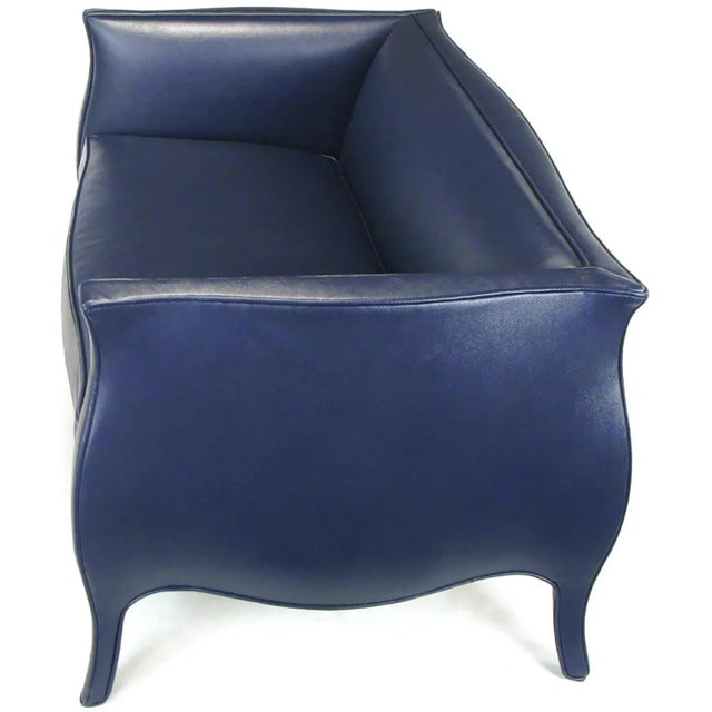Interior Crafts Richard Himmel Lutece Settees in Blue Edelman Reptile Patterned Calfskin - a Pair For Sale - Image 4 of 10