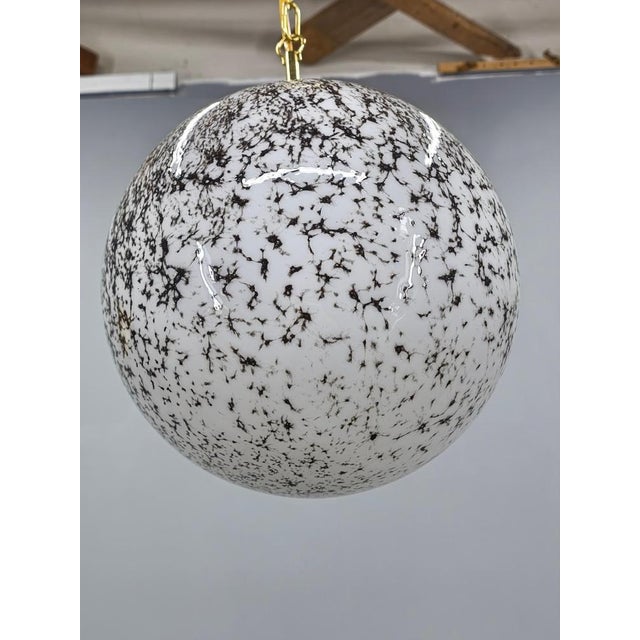Brass and Marble Glass Globe Pendant Light, Czechoslovakia, 1970s For Sale - Image 6 of 9