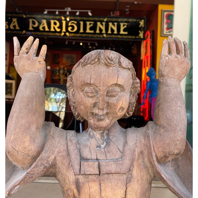 1940s Hand-Carved Wooden Religious Sculpture Fragment For Sale - Image 4 of 8