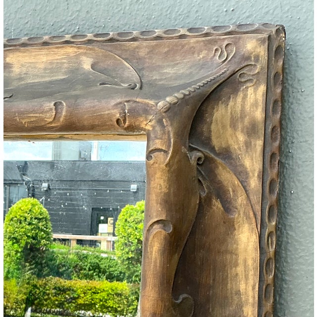 Vintage Art Nouveau Ornate Carved Wood Mirror For Sale - Image 11 of 14