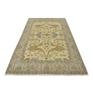 Oushak Rug 9′ X 12’1” Ivory Wool Tribal Hand-Knotted Oriental Carpet For Sale