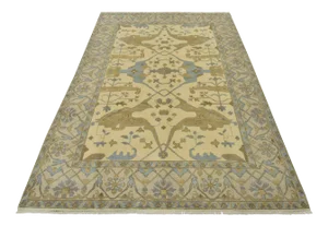 Oushak Rug 9′ X 12’1” Ivory Wool Tribal Hand-Knotted Oriental Carpet