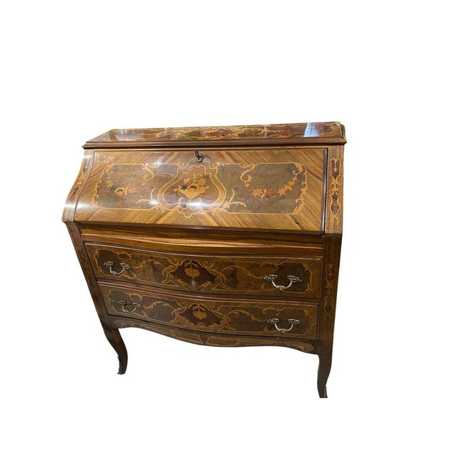 Italian Marquetry Bombe Secretaire Desk with Drop-Front, 1950s For Sale - Image 17 of 17