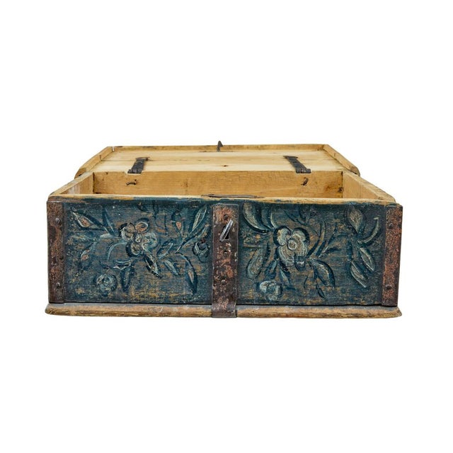 19th century hand painted rustic Swedish box circa 1850. Good quality near square decorative strong box. Made from solid...