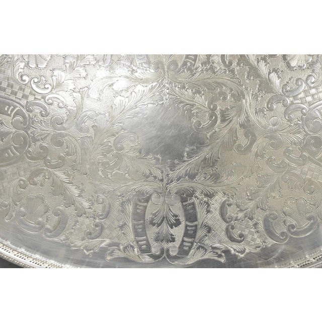 Vintage Viners of Sheffield Edwardian Silver Plated Raised Gallery Oval Tray For Sale - Image 12 of 15