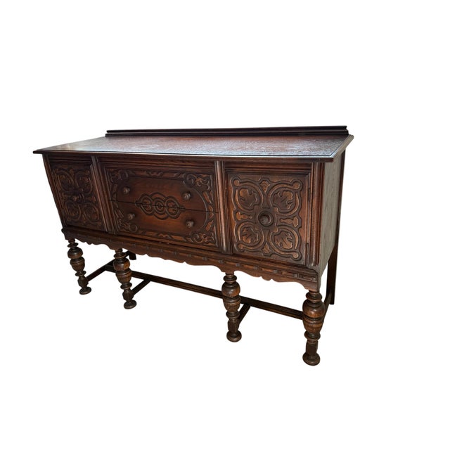 1930s Vintage Bernhardt Beautiful Jacobean Side Buffet - Versatile - Elegantly Carved, Inner Trays and Versatile Storage For Sale - Image 15 of 16