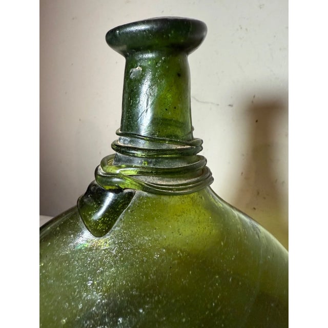 Antique 18th Century Hand Blown Middle Eastern Green Saddle Flask Bottle Jar For Sale In New York - Image 6 of 11