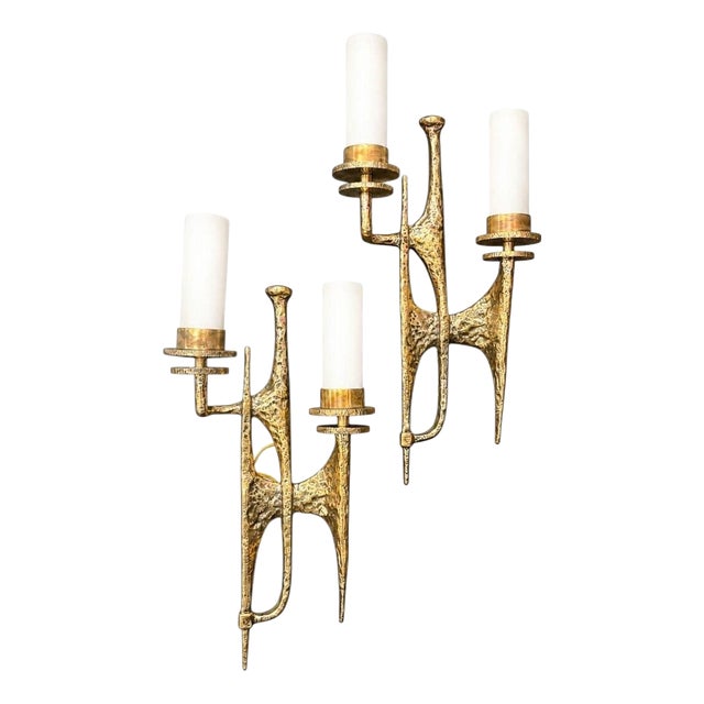 Vintage Brass Wall Lights from Felix Agostini, 1990s, Set of 2 For Sale