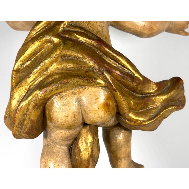 18th Century Baroque Polychrome Giltwood Putto Cherub Sculpture For Sale - Image 12 of 18
