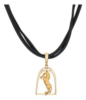 Carrera Y Carrera Horse Diamond Necklace 18k Gold Leather Chain Jewelry 2000s