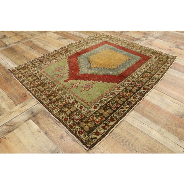 Textile Vintage Turkish Oushak Prayer Rug, 03'11 X 04'10 For Sale - Image 7 of 9