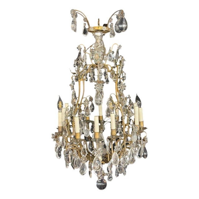 Louis XVI Style, Bronze, Rock Crystal, 12 Light Chandelier, France, 19th C. For Sale