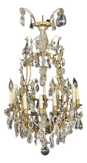 Louis XVI Style, Bronze, Rock Crystal, 12 Light Chandelier, France, 19th C.