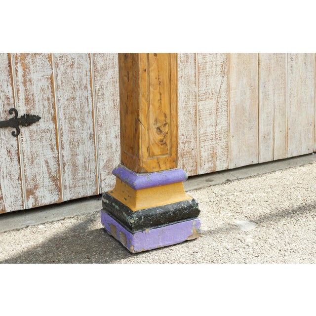 19th Century Oxidized Teak and Painted Stone Base Antique Indian Column For Sale - Image 5 of 11