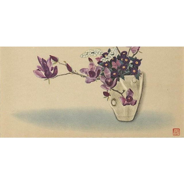 Mid-Century Modern 1956 Original Botanical Lithograph-Japanese Flower Arrangement Design, Matted For Sale - Image 3 of 5