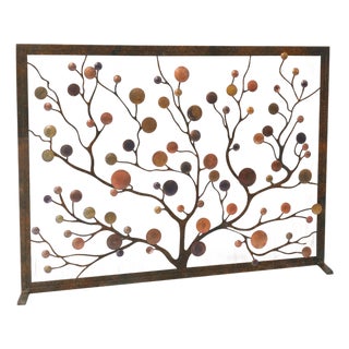 Tobacco Origin Mid Century Modern Fireplace Screen For Sale