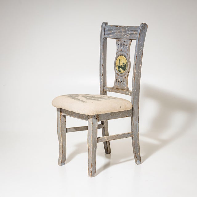 Vintage Gray Side Chairs with City Views, 1890s, Set of 4 For Sale - Image 6 of 9