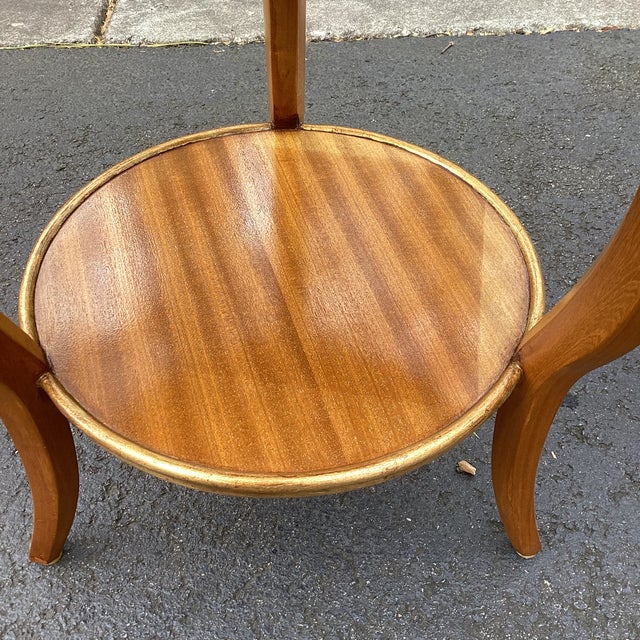 Late 20th Century Vintage Round Mahogany Two-Tier Side Table With Drawer - Regency Style Accent Table For Sale - Image 5 of 8
