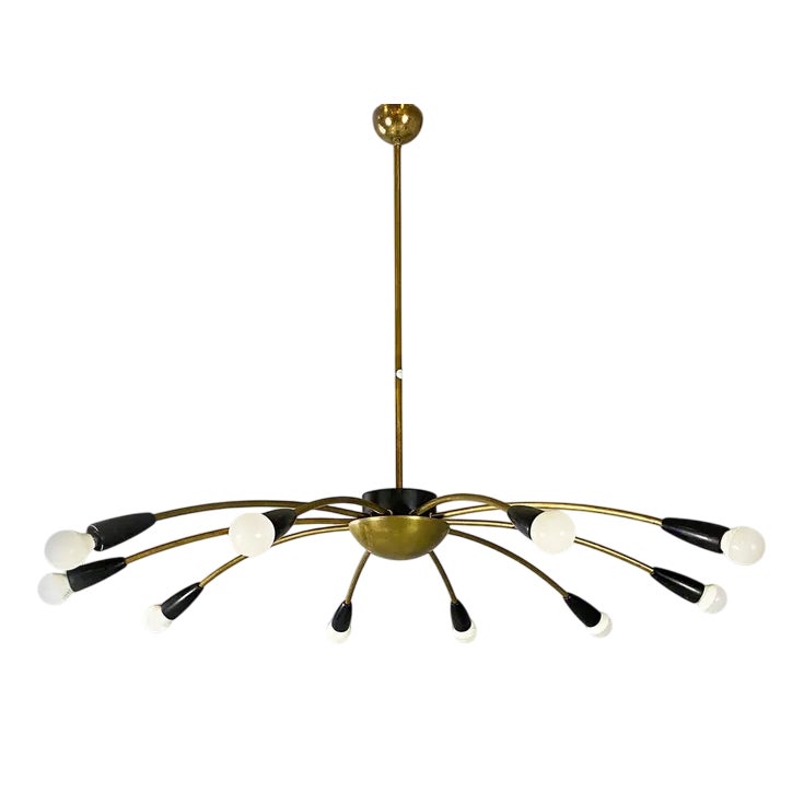 Mid-Century Italian Modern Ten Lights Brass Sputnik Chandelier, 1950s ...
