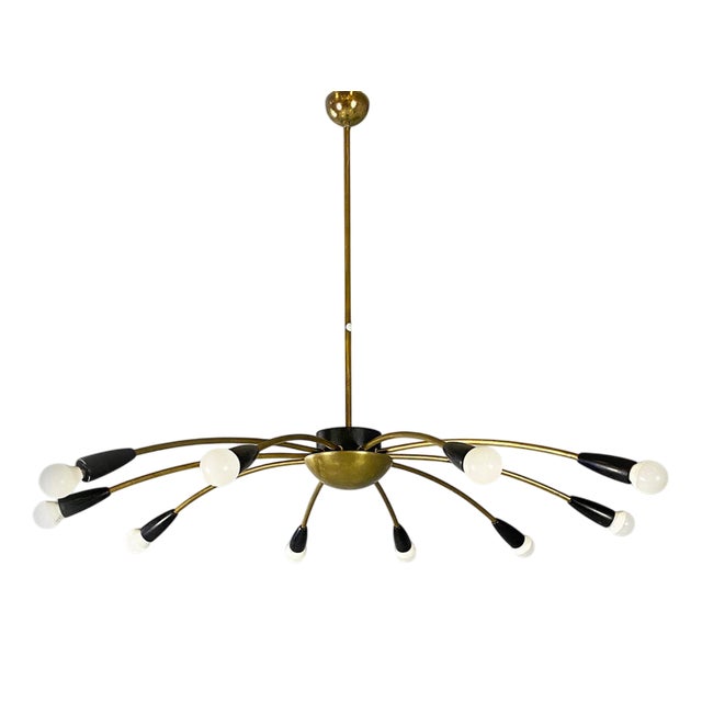 Mid-Century Italian Modern Ten Lights Brass Sputnik Chandelier, 1950s For Sale