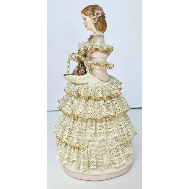Late 20th Century Rare Vintage Lee Wollard Porcelain Figurine Titled ‘Nancy’ With Tiered Dresden Lace Skirt For Sale - Image 5 of 12