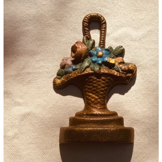 Antique Cast Iron Floral Basket Doorstop - Hand-Painted, Circa 1900 For Sale - Image 11 of 11