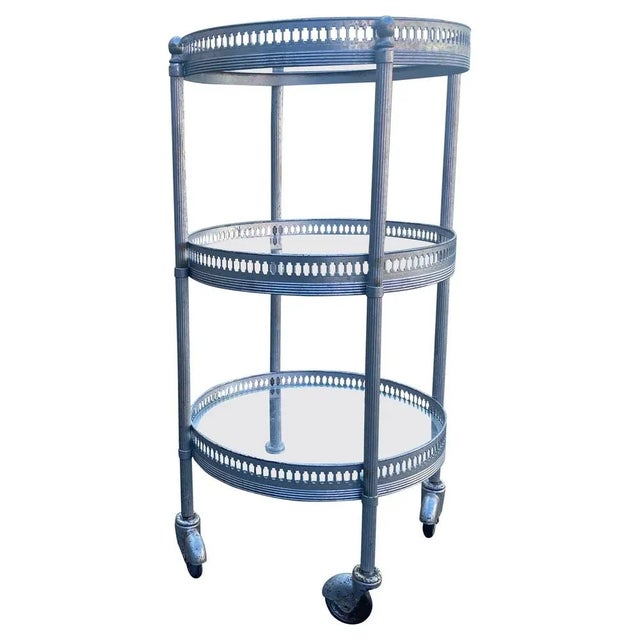 Silver French Metal and Glass Bar Cart, 1944 For Sale - Image 8 of 8