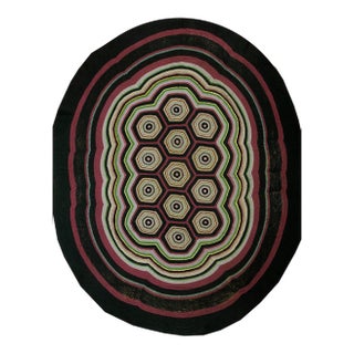 Oval Shape Hexagonal Geometric Modernist Design Antique American Folk Art Braided Rug For Sale