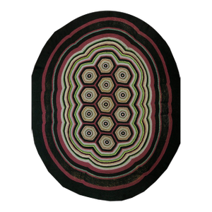 Oval Shape Hexagonal Geometric Modernist Design Antique American Folk Art Braided Rug