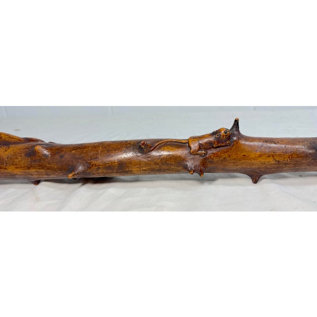 Large Antique 1800's Chinese Foo Dog Carved Wood Folk Art Walking Stick ...