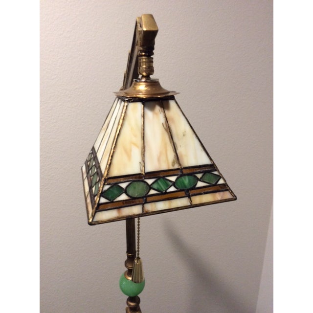 Antique 1920 - 1930 Art Deco Jadeite Cast Iron Floor Lamp With Shade For Sale - Image 12 of 13