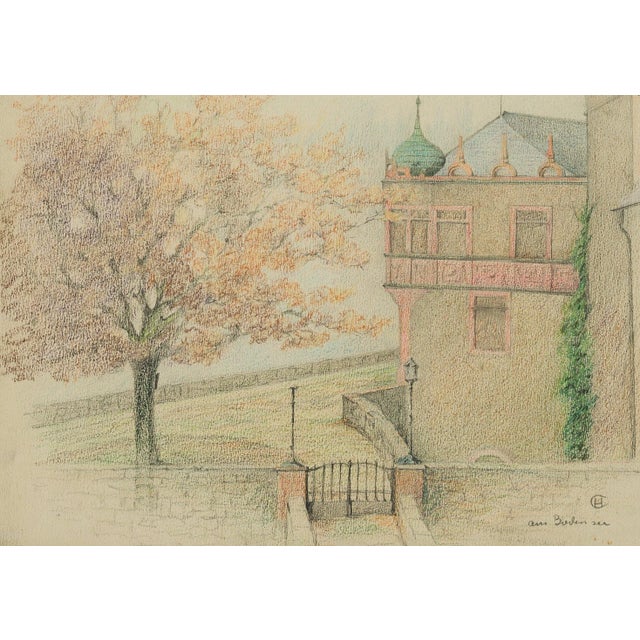 H. Christiansen, Historic Villa on Lake Constance, 1920, Pencil For Sale - Image 3 of 3