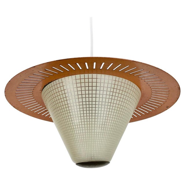 Mid-Century Minimalist Brass and Metal Hanging Light in the style of Stilnovo, Italy, 1950s For Sale - Image 16 of 16