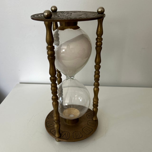 Vintage Brass Celestial Cherub Hourglass With White Sand For Sale - Image 4 of 7