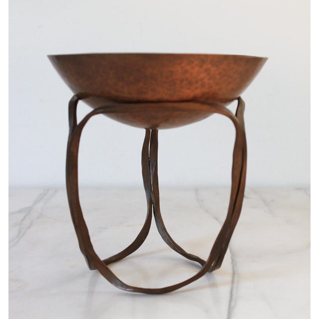 Vintage Hand Forged Copper Brutalist Bowl on Stand For Sale - Image 4 of 10