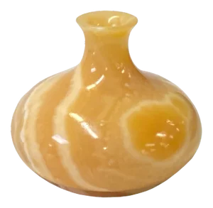 Natural Yellow Brown Stone Carved Fat Round Shape Display Vase