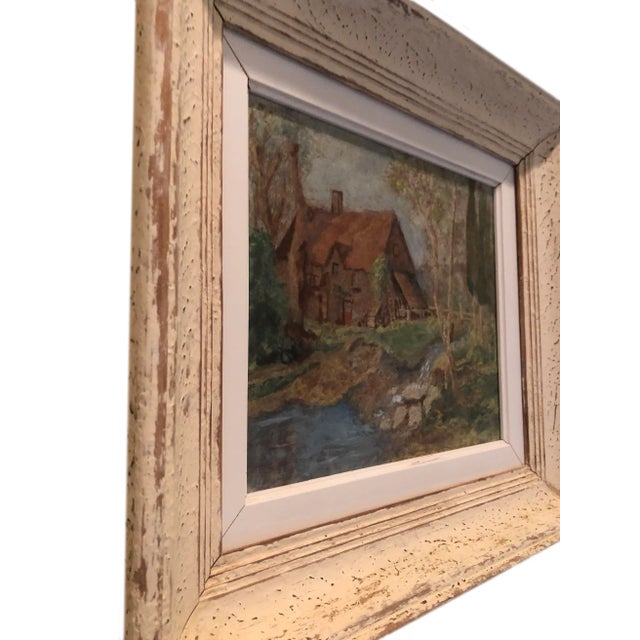Late 20th Century Vintage French Oil Painting Landscape Thatched Roof Cottage For Sale - Image 5 of 7