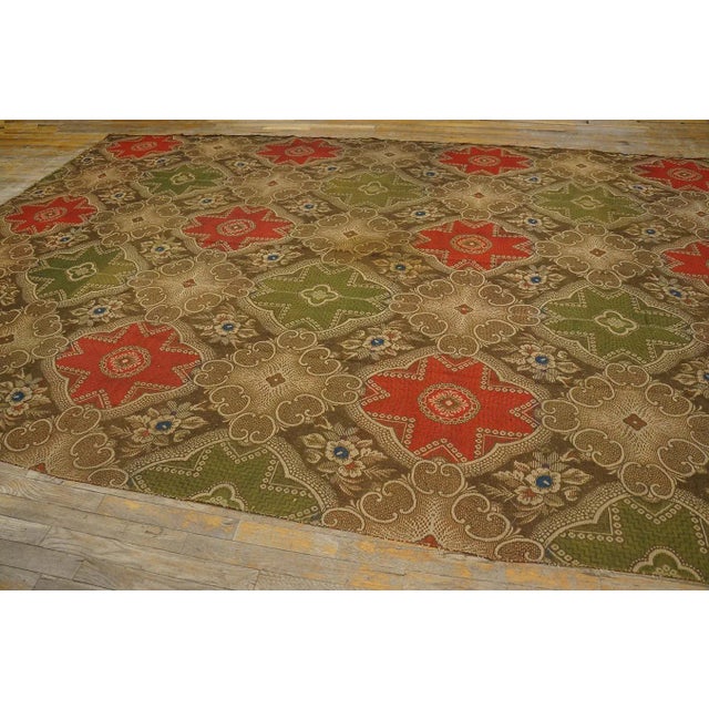 1850s Olive Red Star Medallion Antique American Ingrain Carpet 8' 2'' X 12' 9'' Wowen Wool Rug For Sale - Image 10 of 12