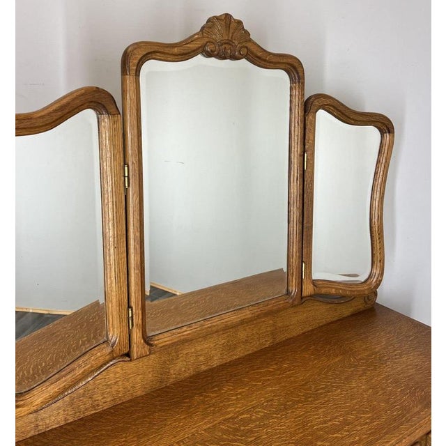 Vintage French Louis Style Oak Dressing Table with Mirror For Sale - Image 4 of 17