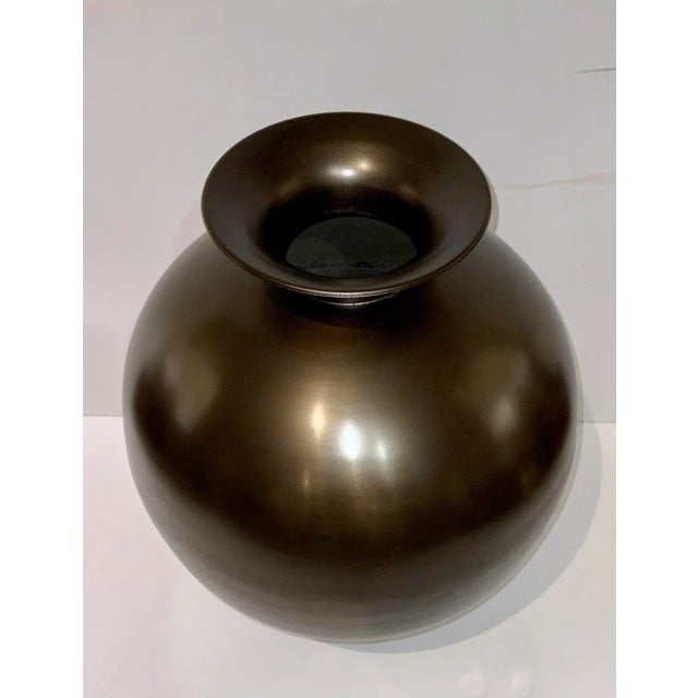 Original Retail $1272, stylish Global Views Modern Small Bronze Finished Bronzino Orb Vase, showroom floor sample