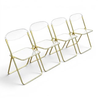 Giancarlo Piretti Style Brass Folding Chairs- Set of 4 For Sale