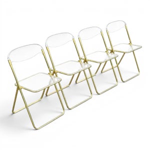 Giancarlo Piretti Style Brass Folding Chairs- Set of 4