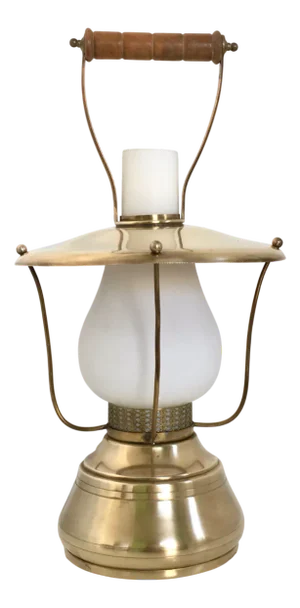 Lantern Table Lamp in Brass and Encased Glass, 1950s