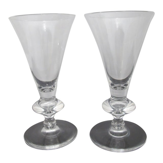 Early 20th Century Steuben 7737 Teardrop Pattern 7 1/8" Wine Water Glass Goblet Pair Set of 2 For Sale